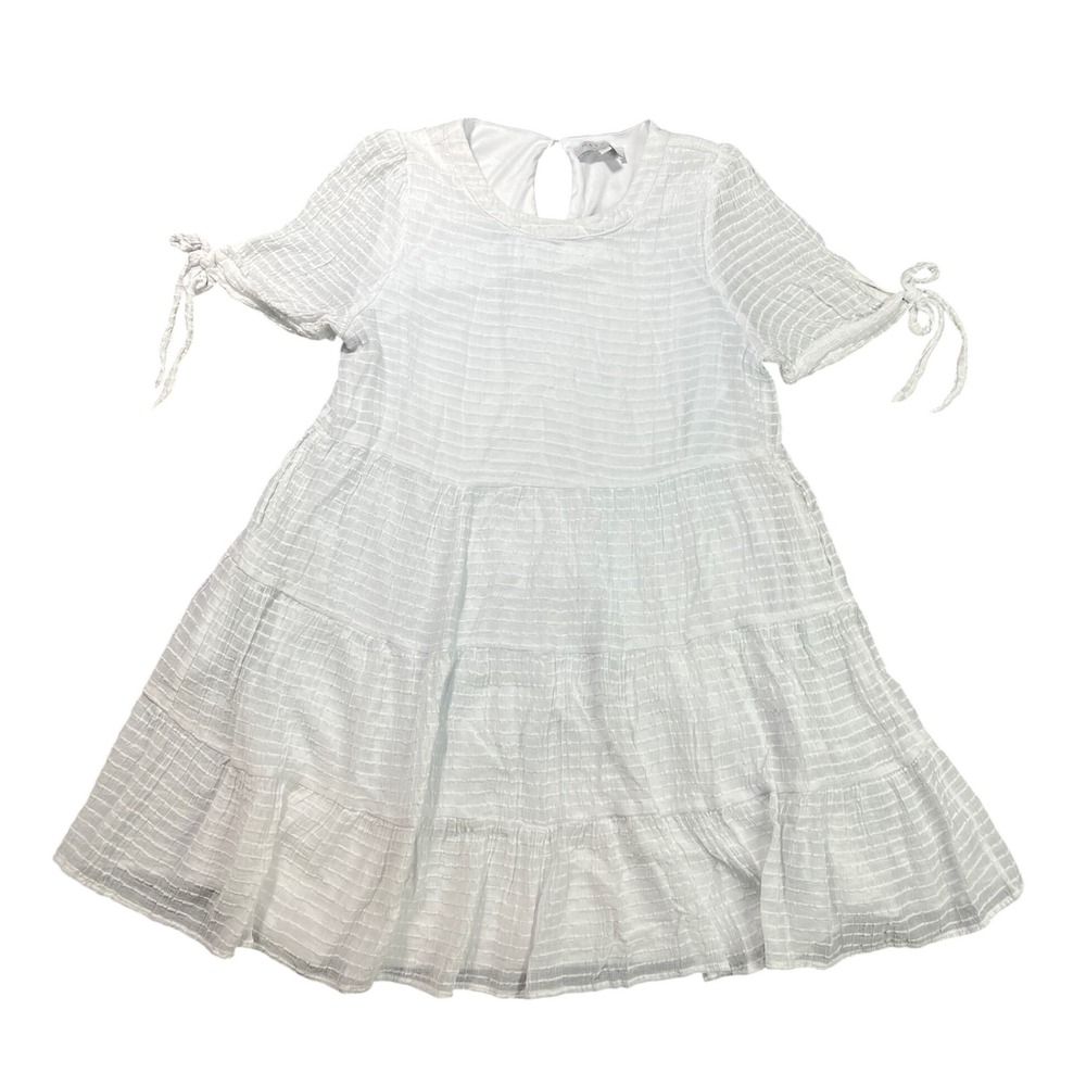 Hayden Los Angeles Women's Large White Textured Tiered Babydoll Dress Tie Sleeve